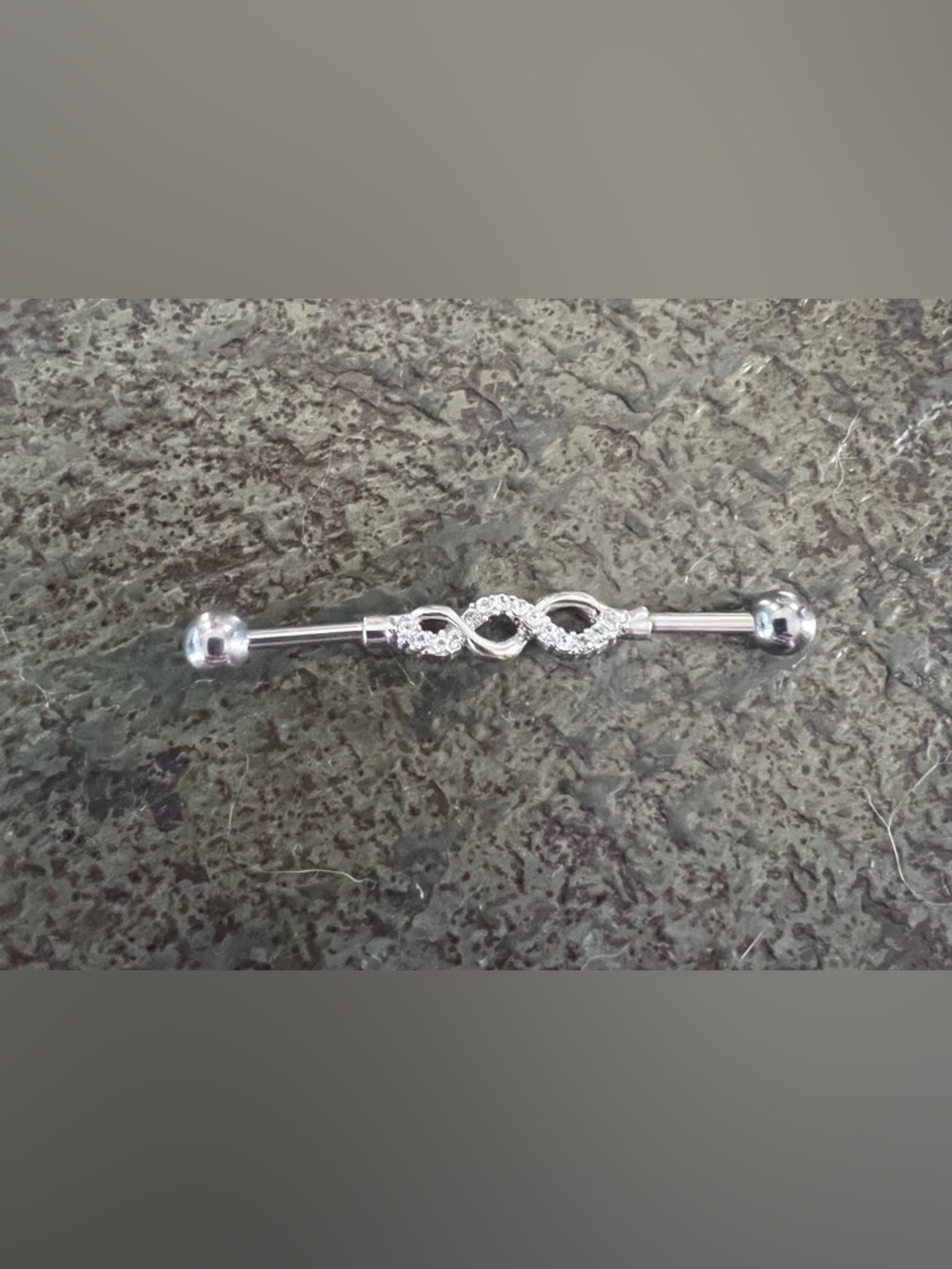 Silver Tone Infinity Industrial Bar with Crystal Accents